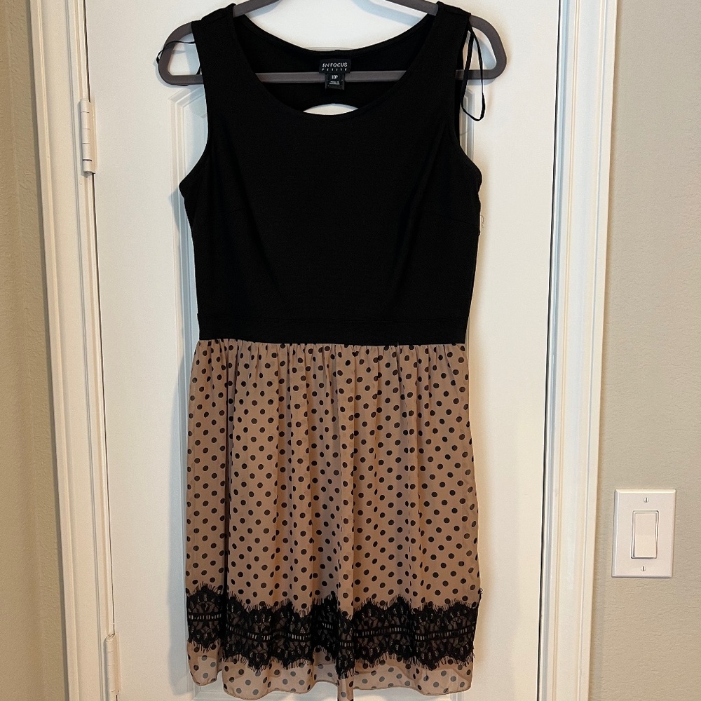 Black and brown dress key hole back polka dot and lace